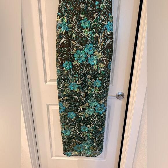 NWOT BRONX AND BANCO Violet Teal Maxi Dress , Elegant Floral Gown - Picture 6 of 15